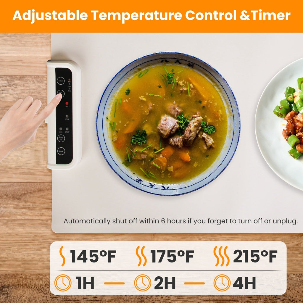 Electric Warming Tray Smart Food Warmer Roll Up Heating Pad With Adjustable Temperature Control 3 Auto Timer Settings