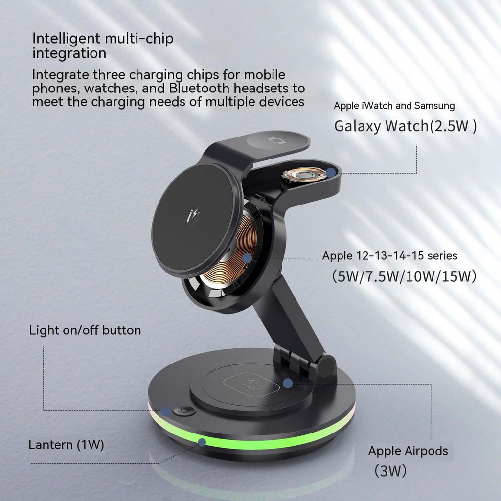 Magnetic Folding Wireless Charging Stand for iPhone, Watch & AirPods