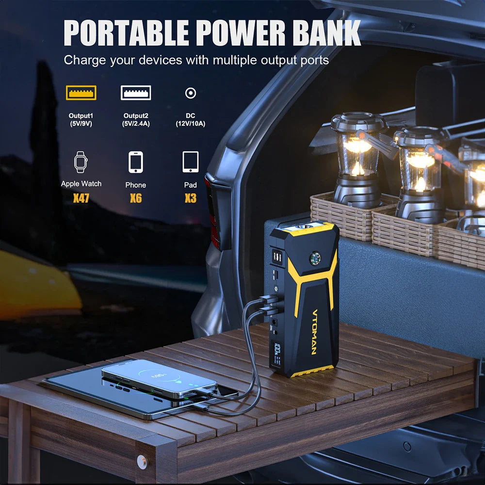 VTOMAN V8 Pro 3000A Car Jump Starter Power Bank 55.5Wh Car Starting Device Fast Charging Car Battery Charger Booster