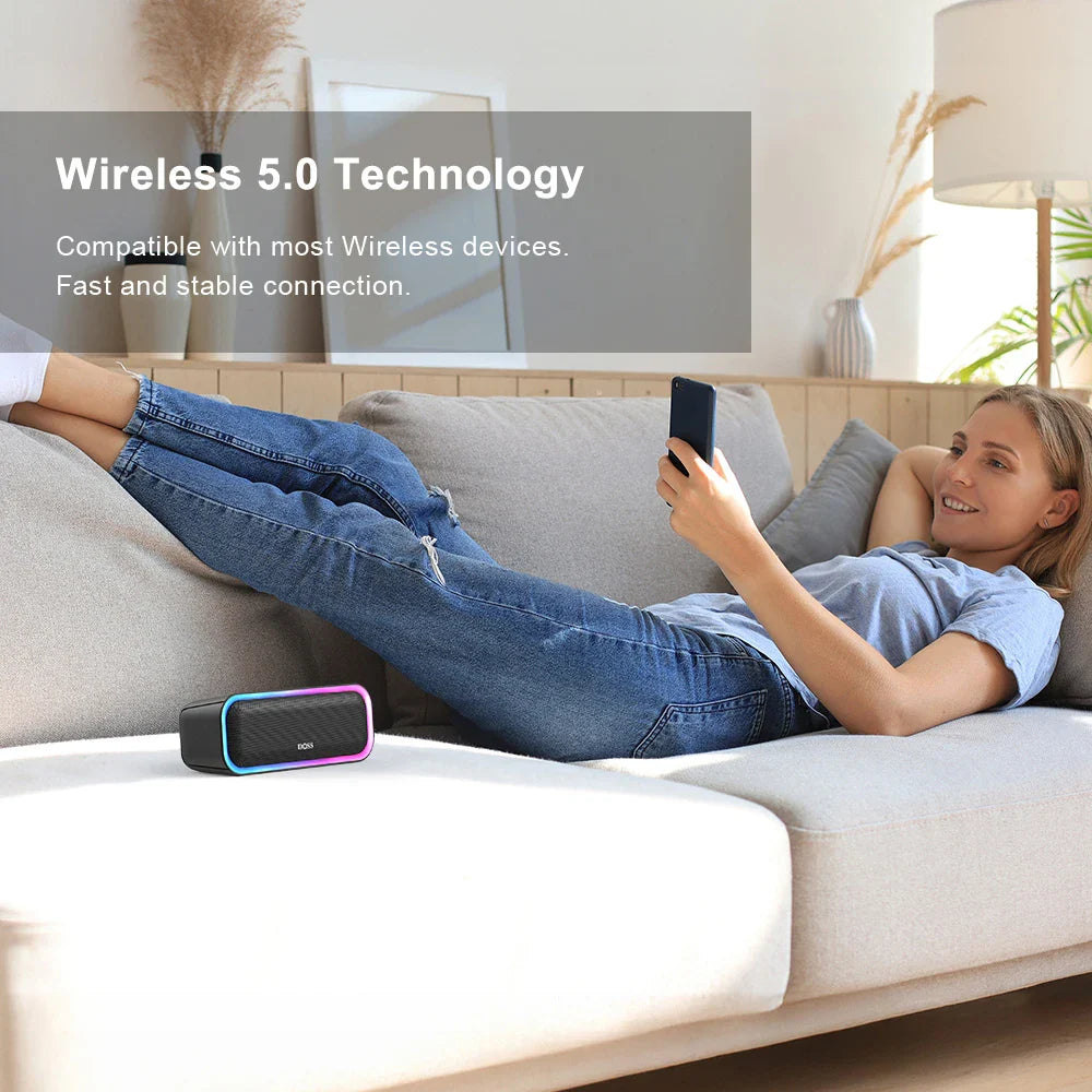 DOSS Bluetooth 5.0 Speaker Powerful 20W Stereo Sound Extra Bass Sound Box IPX6 Waterproof TWS Pairing Wireless Portable Speakers