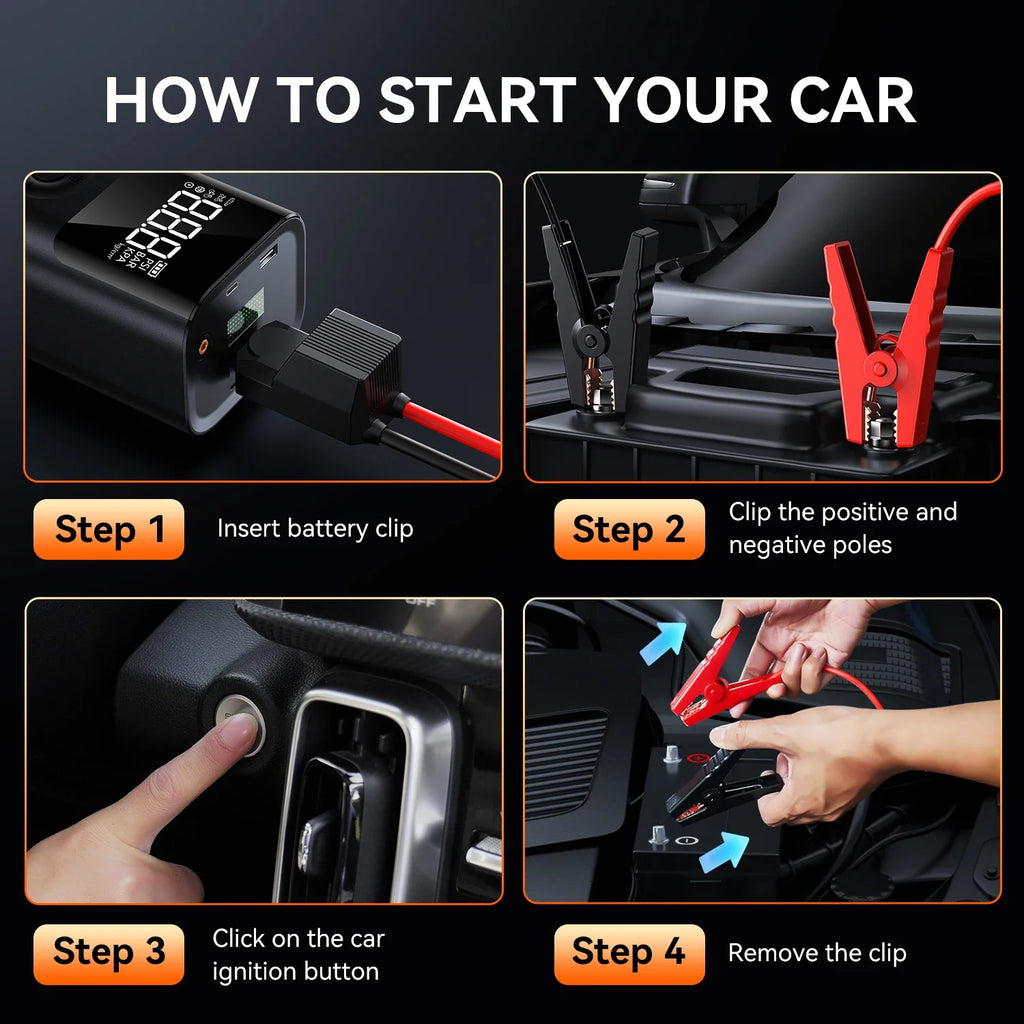 Jump Starter 2500A  Portable  BUVAYE 4-in-1 – 12V Car Battery Booster, 150PSI Air Compressor