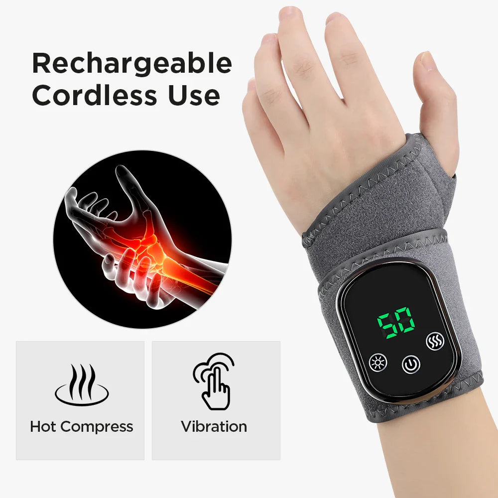 Electric Heating Wrist Massager Hot Compress Vibration Wrist/Ankle Brace Hand Wrist Guard Heating Pad Rechargeable Wristband