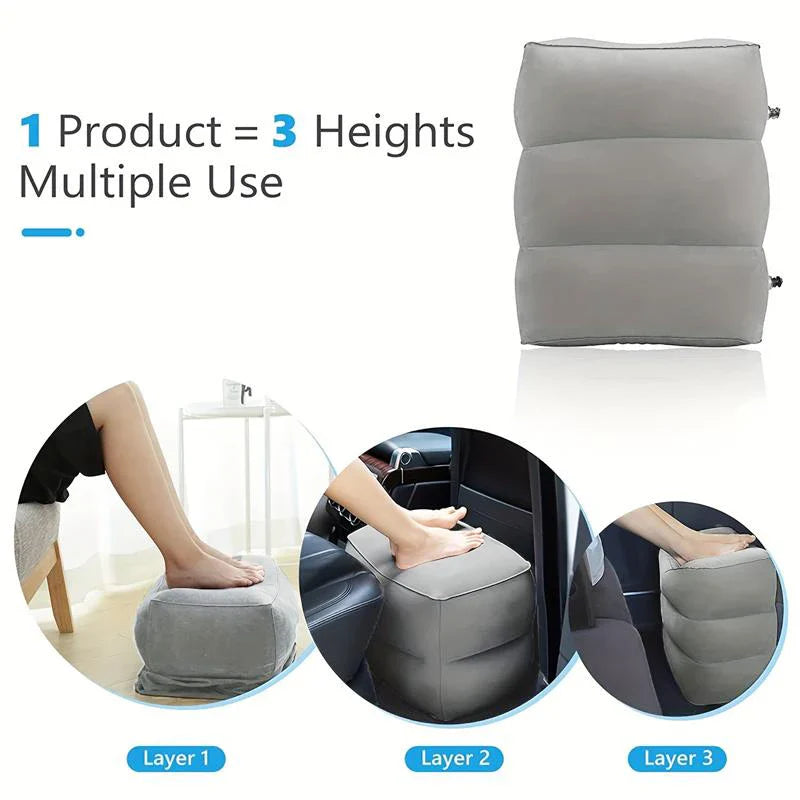Inflatable Travel Foot Rest Pillow – Adjustable 3-Layer Leg Cushion for Airplane, Office & Car
