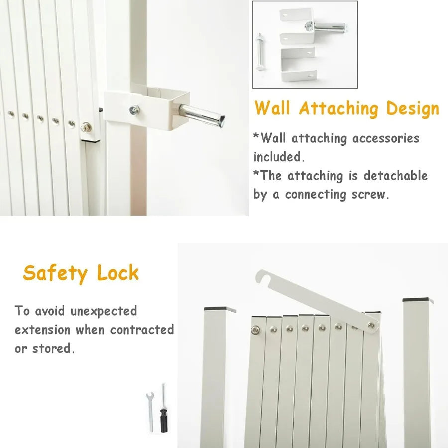 Metal Expandable Dog Gate 9 Feet for Indoor and Outdoor Use Versatile Accordion Safety Barrier with Portable Retractable Design
