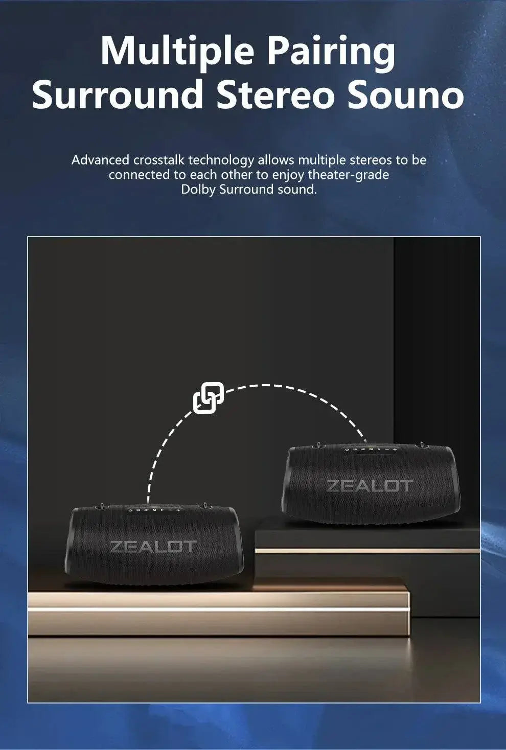 Outdoor Portable Bluetooth Speaker ZEALOT S87– 80W High Volume Subwoofer, IPX6 Waterproof