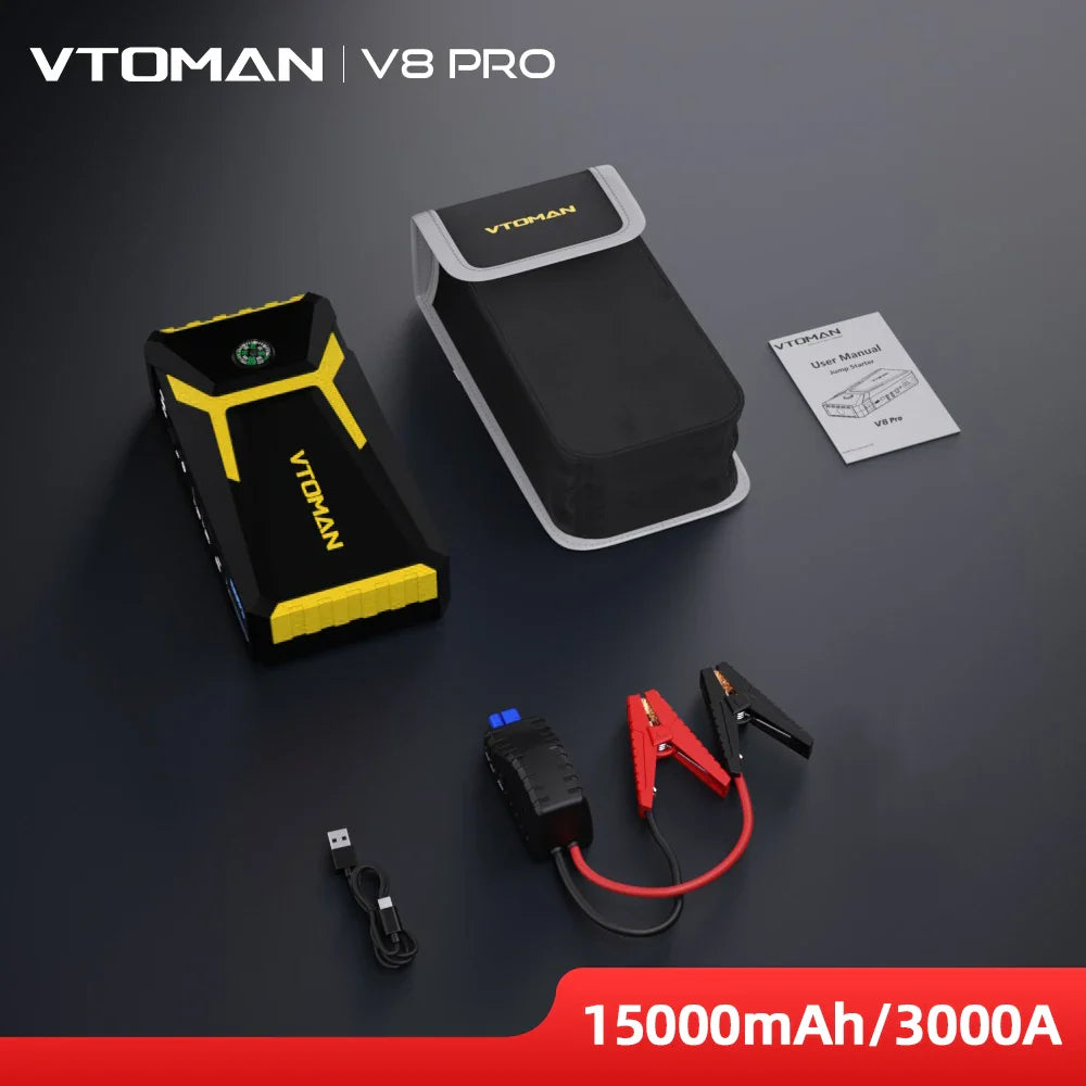 VTOMAN V8 Pro 3000A Car Jump Starter Power Bank 55.5Wh Car Starting Device Fast Charging Car Battery Charger Booster