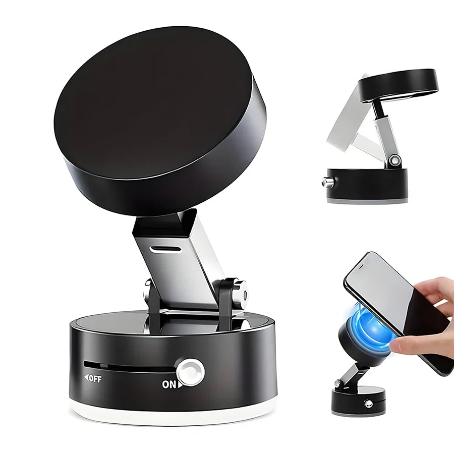 360° Rotatable Magnetic Vacuum Car Phone Holder – Ultra-Strong Suction, Foldable Mount for iPhone 12–16 Series