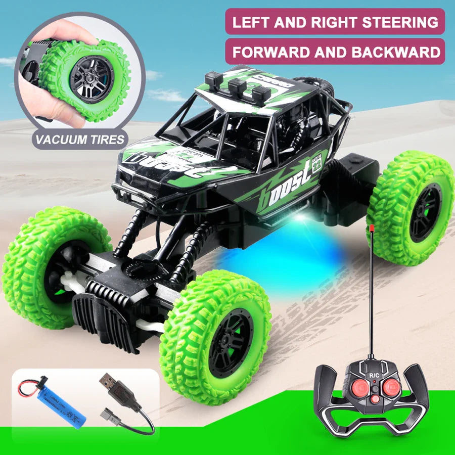 Off-Road Remote Control Car for Kids – Colorful Flashing Lights & Rubber Wheels – 4CH RC Toy Vehicle with Rechargeable Battery
