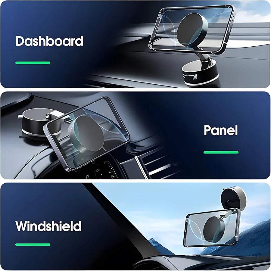 360° Rotatable Magnetic Vacuum Car Phone Holder – Ultra-Strong Suction, Foldable Mount for iPhone 12–16 Series