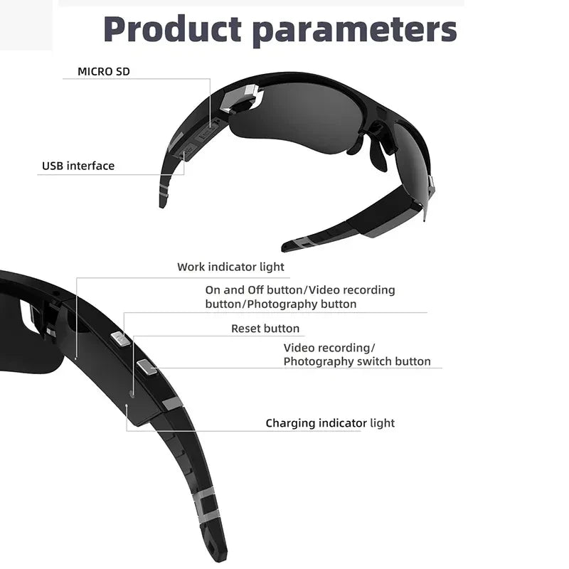 Camera Glasses Video Sunglasses 1080P Full HD Video Recording Shooting Camera Glasses for Cycling Driving Hiking Fishing Hunting