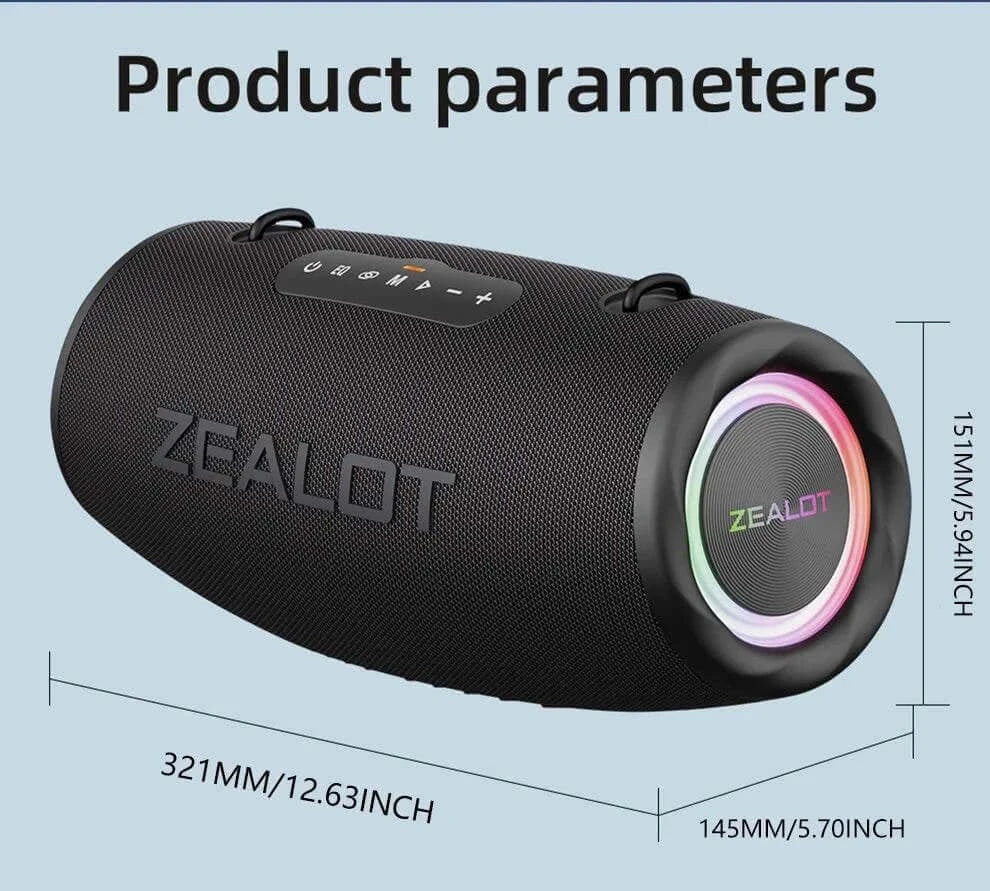Outdoor Portable Bluetooth Speaker ZEALOT S87– 80W High Volume Subwoofer, IPX6 Waterproof