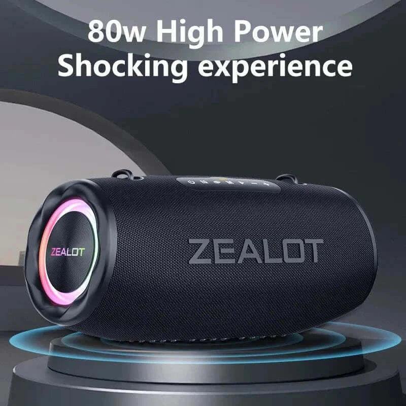 Outdoor Portable Bluetooth Speaker ZEALOT S87– 80W High Volume Subwoofer, IPX6 Waterproof
