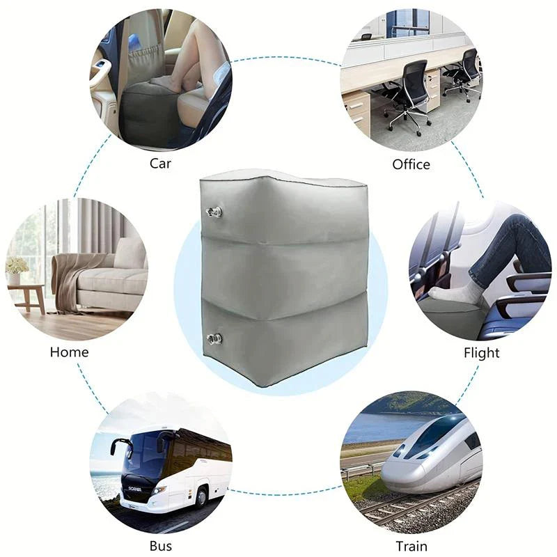 Inflatable Travel Foot Rest Pillow – Adjustable 3-Layer Leg Cushion for Airplane, Office & Car