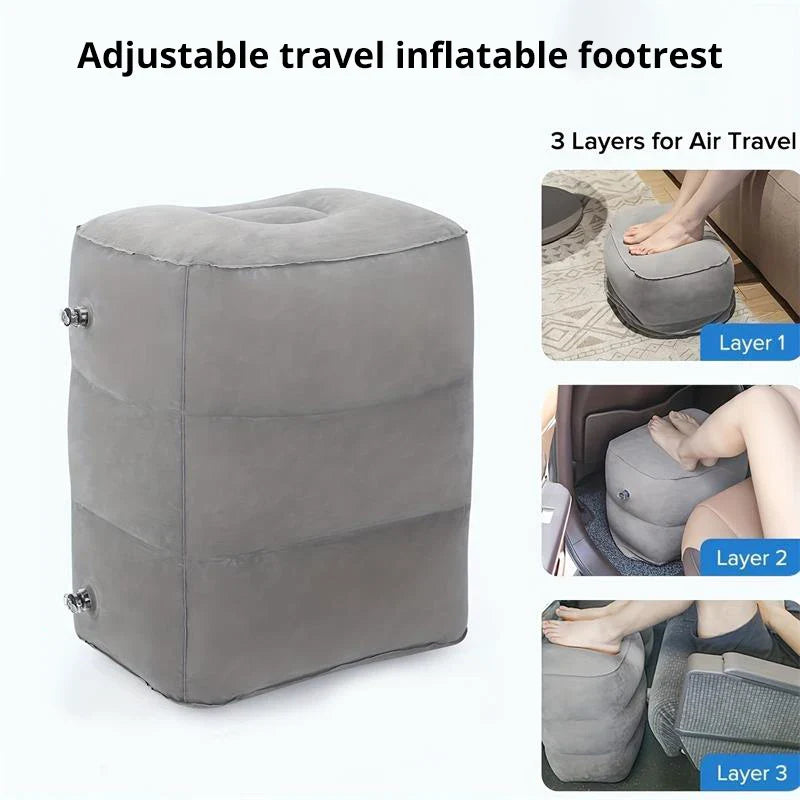 Inflatable Travel Foot Rest Pillow – Adjustable 3-Layer Leg Cushion for Airplane, Office & Car