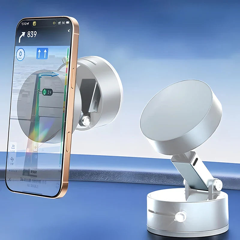 360° Rotatable Magnetic Vacuum Car Phone Holder – Ultra-Strong Suction, Foldable Mount for iPhone 12–16 Series