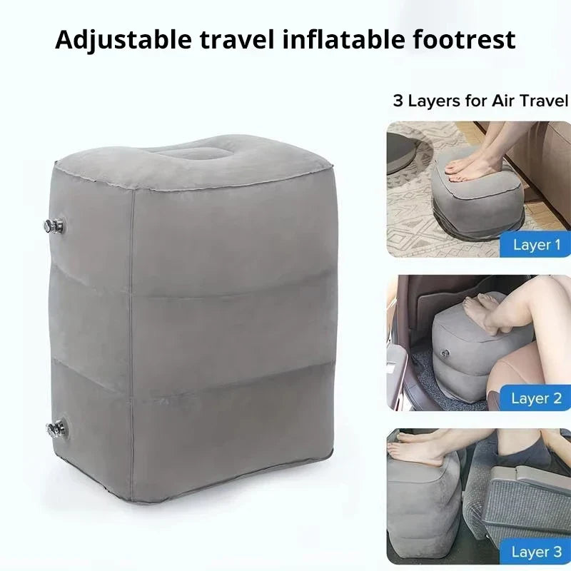 Inflatable Travel Foot Rest Pillow – Adjustable 3-Layer Leg Cushion for Airplane, Office & Car