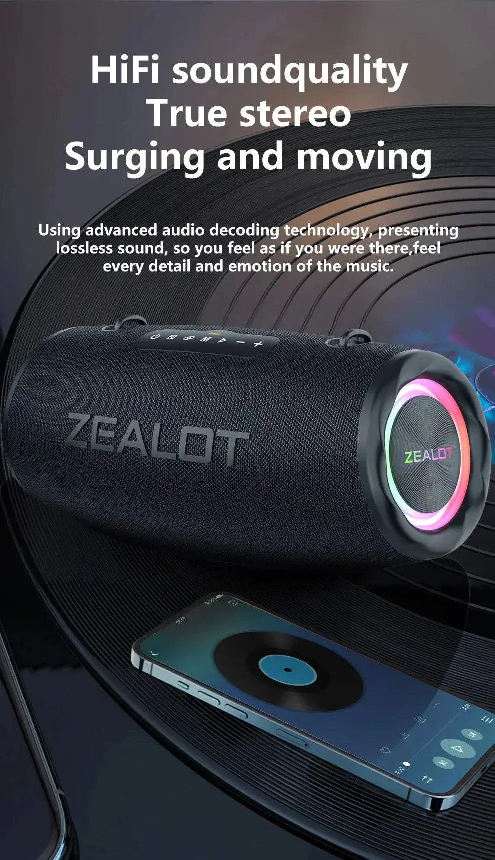 Outdoor Portable Bluetooth Speaker ZEALOT S87– 80W High Volume Subwoofer, IPX6 Waterproof