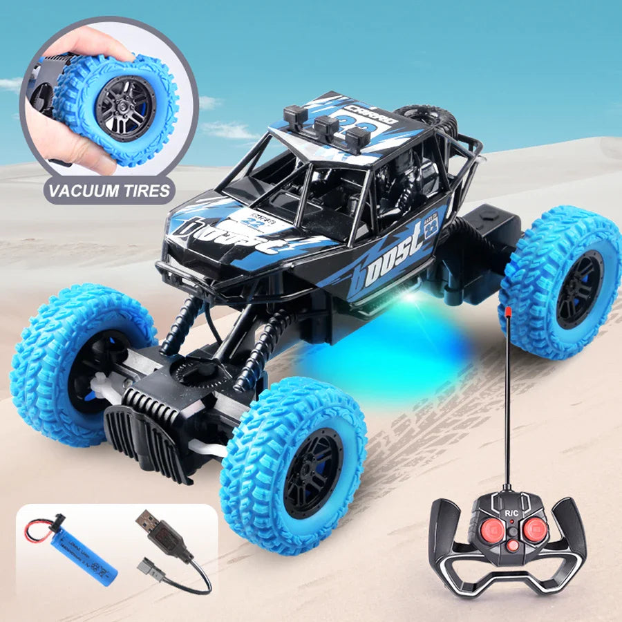 Off-Road Remote Control Car for Kids – Colorful Flashing Lights & Rubber Wheels – 4CH RC Toy Vehicle with Rechargeable Battery