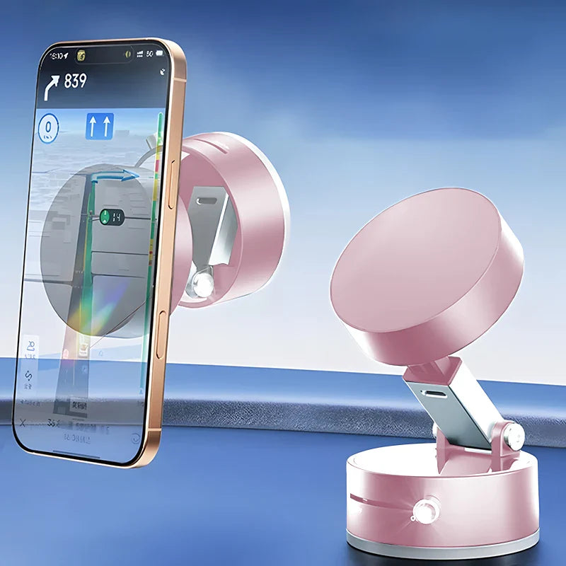 360° Rotatable Magnetic Vacuum Car Phone Holder – Ultra-Strong Suction, Foldable Mount for iPhone 12–16 Series
