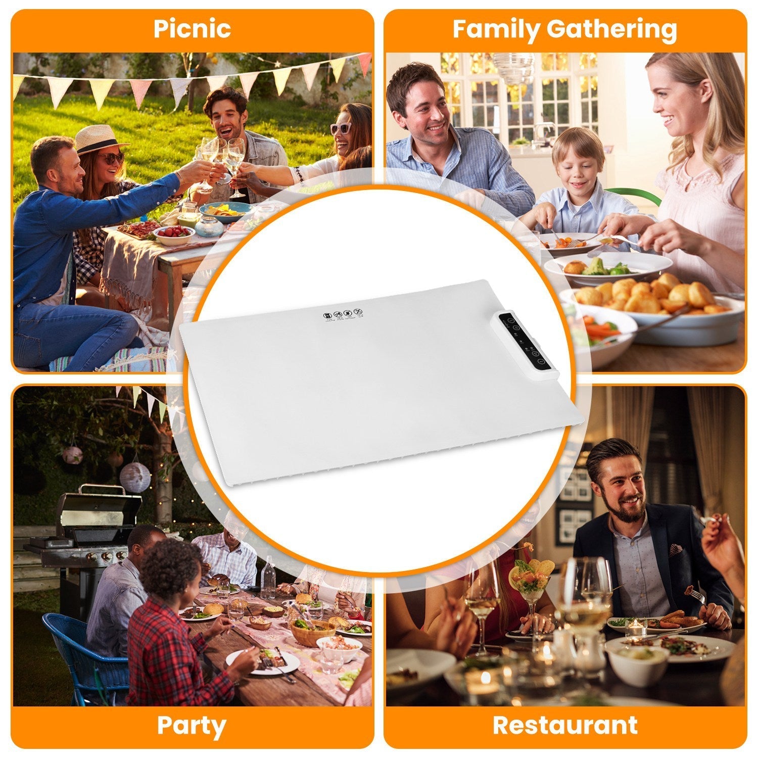 Electric Warming Tray Smart Food Warmer Roll Up Heating Pad With Adjustable Temperature Control 3 Auto Timer Settings