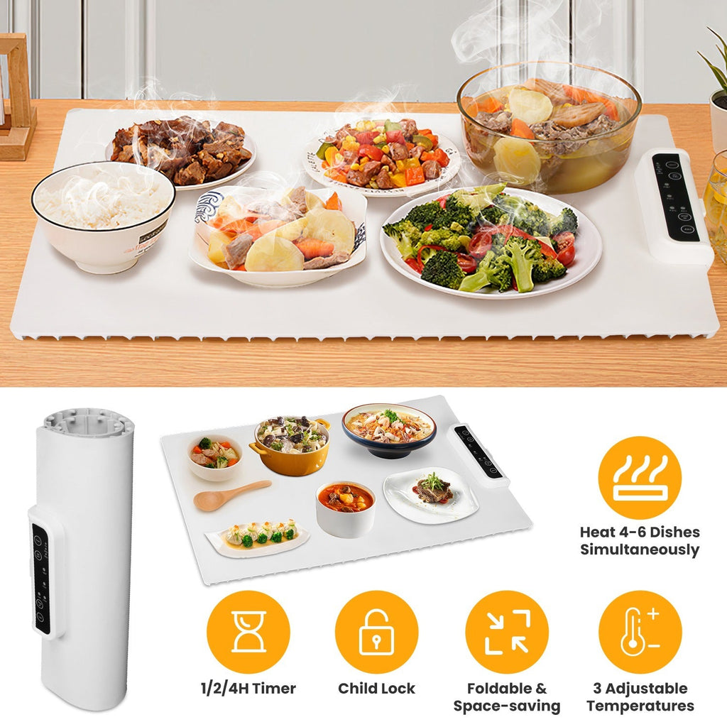 Electric Warming Tray Smart Food Warmer Roll Up Heating Pad With Adjustable Temperature Control 3 Auto Timer Settings