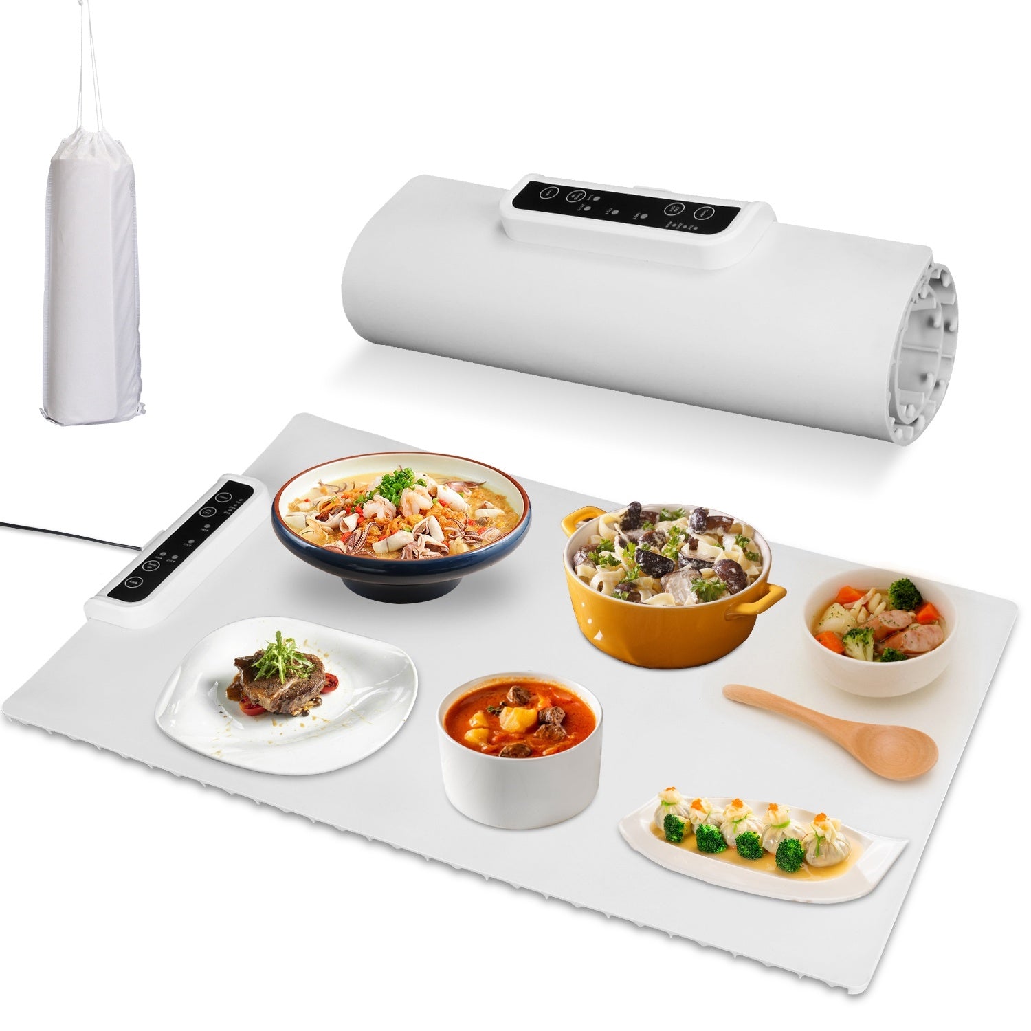 Electric Warming Tray Smart Food Warmer Roll Up Heating Pad With Adjustable Temperature Control 3 Auto Timer Settings